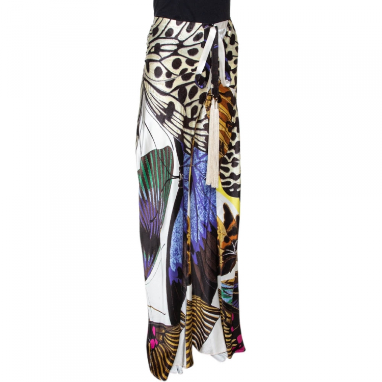 Pre Owned Roberto Cavalli Multicolor Butterfly Print Silk Palazzo Pants L