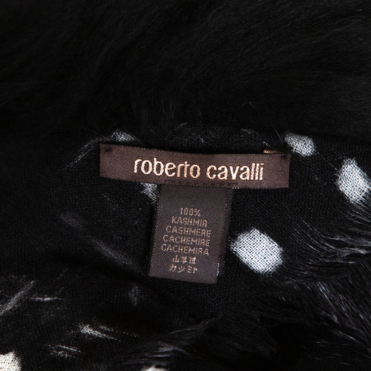 Pre Owned Roberto Cavalli Black Printed Cashmere Fur Lined Poncho (One Size)