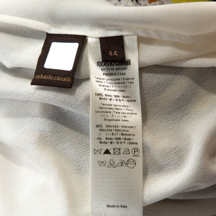 Pre Owned Roberto Cavalli Off White Printed Silk Pleated Blouse M