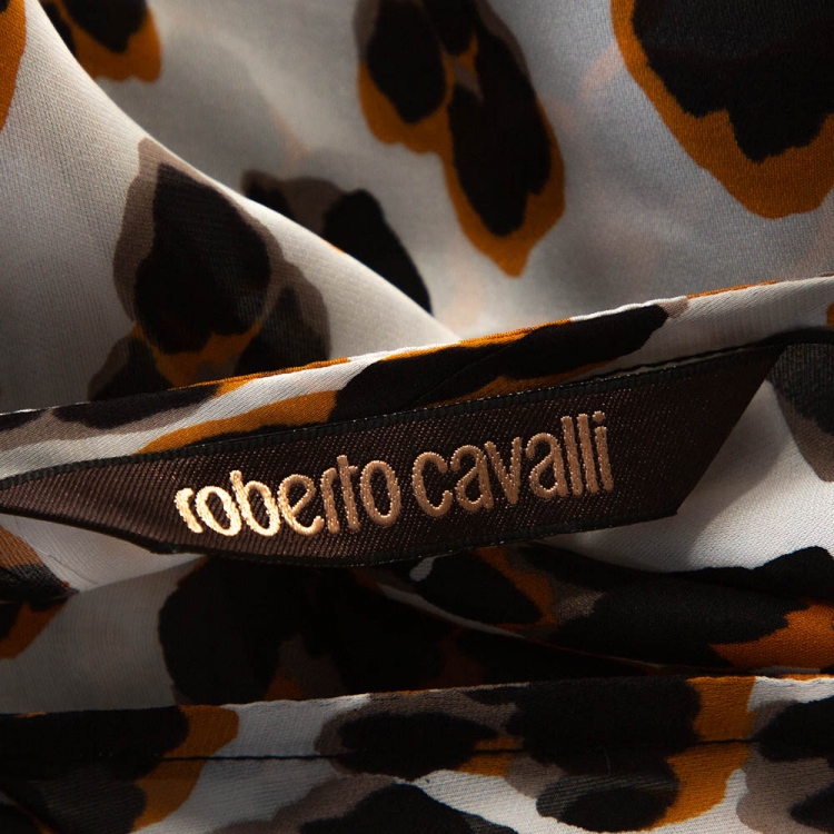 Pre Owned Roberto Cavalli Black Animal Print Silk Sheer Kaftan Top M