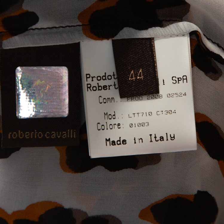 Pre Owned Roberto Cavalli Black Animal Print Silk Sheer Kaftan Top M