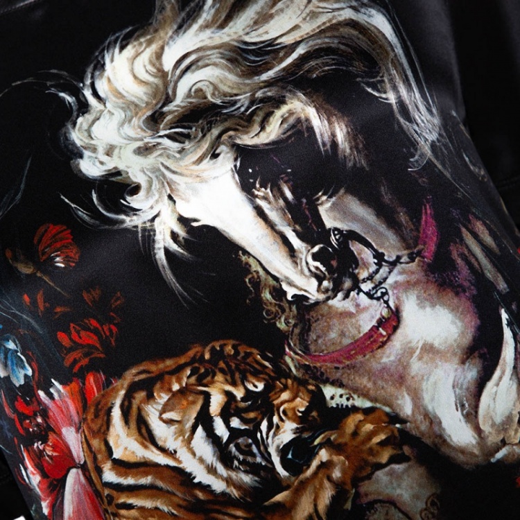 Pre Owned Roberto Cavalli Black Animal Print Silk Leather Trim Blouse L