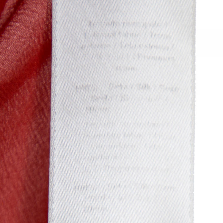 Pre Owned Roberto Cavalli Red Silk Draped Detail Ruffled Sheer Blouse L