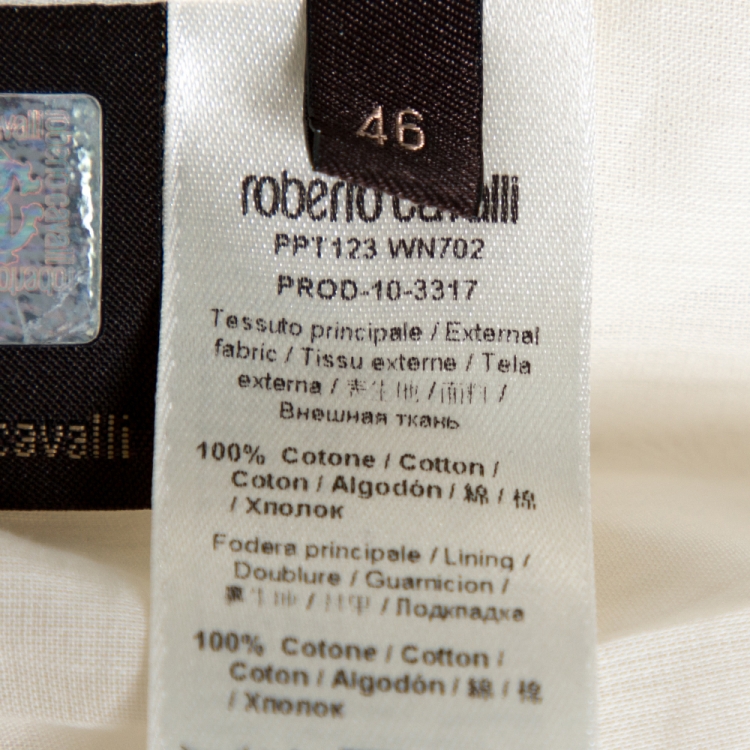 Pre Owned Roberto Cavalli Blue Printed Cotton Gathered Maxi Dress L