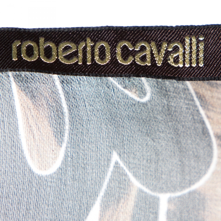 Pre Owned Roberto Cavalli Black Striped Animal Print Silk Sheer Blouse L