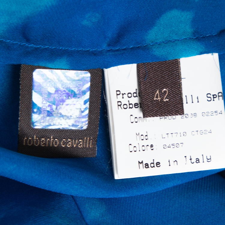 Pre Owned Roberto Cavalli Blue Abstract Printed Silk Kaftan Top M