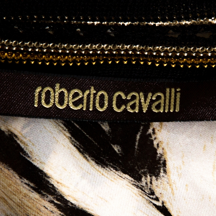Pre Owned Roberto Cavalli Beige Leopard Printed Silk & Knit Trim Kaftan Top M