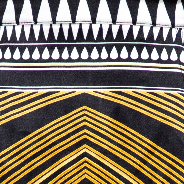 Pre Owned Roberto Cavalli Black & Yellow Printed Silk Satin Maxi Skirt L