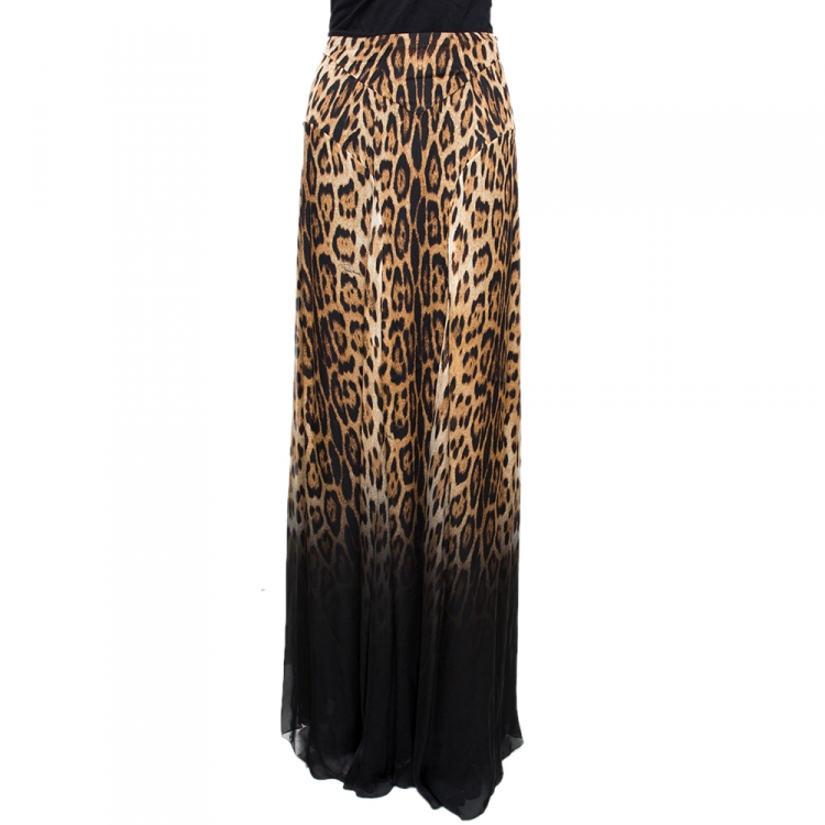 مملوكة مسبقًا Roberto Cavalli Brown Animal Print Silk Flared Maxi Skirt L