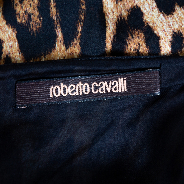 مملوكة مسبقًا Roberto Cavalli Brown Animal Print Silk Flared Maxi Skirt L