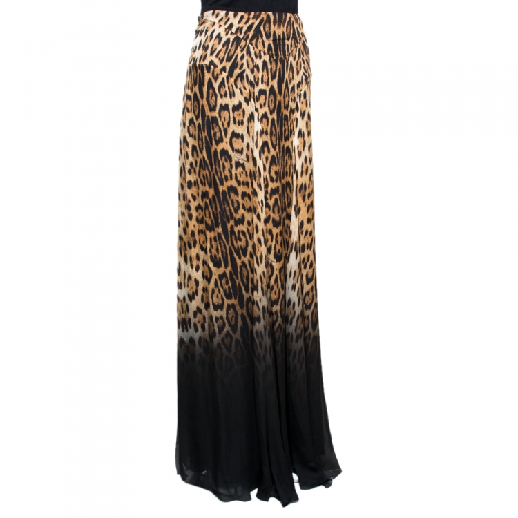 مملوكة مسبقًا Roberto Cavalli Brown Animal Print Silk Flared Maxi Skirt L