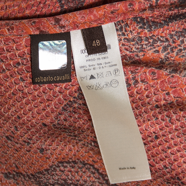 مملوكة مسبقًا Roberto Cavalli Red Snakeskin Printed Silk Flared Skirt L