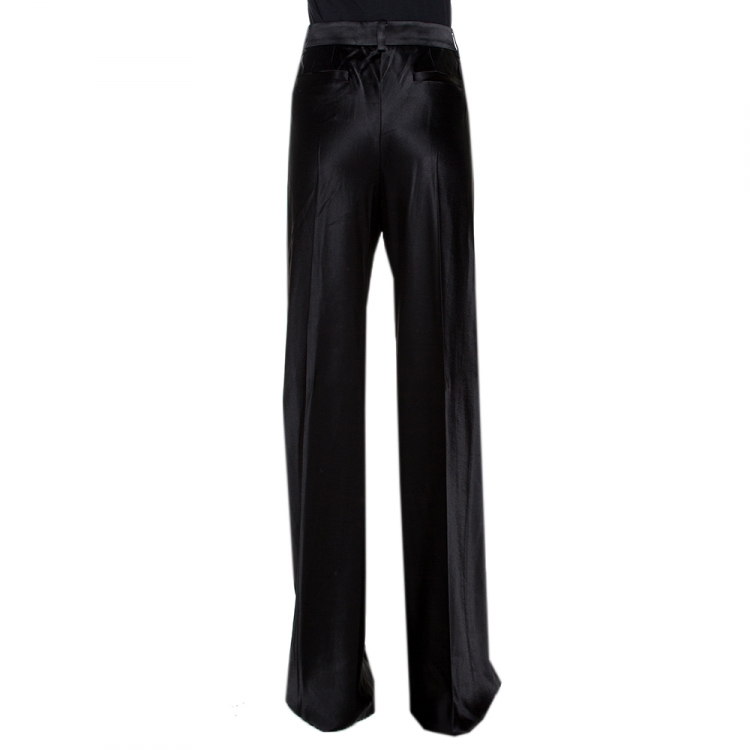 Pre Owned Roberto Cavalli Black Satin Flared Pants L