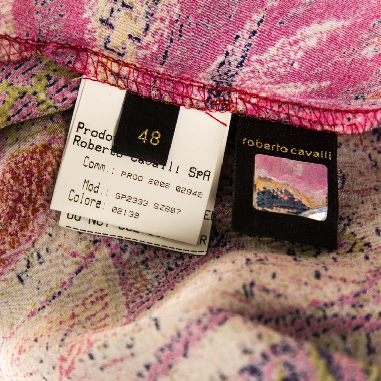 Pre Owned Roberto Cavalli Pink Abstract Printed Silk Mermaid Maxi Skirt L 