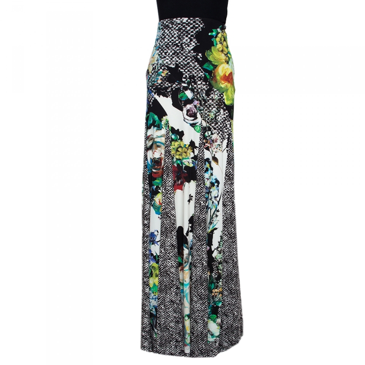 Pre Owned Roberto Cavalli Multicolor Printed Stretch Jersey Elasticised Waist Maxi Skirt L
