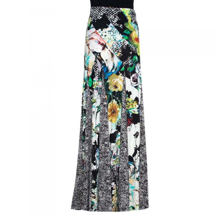Pre Owned Roberto Cavalli Multicolor Printed Stretch Jersey Elasticised Waist Maxi Skirt L