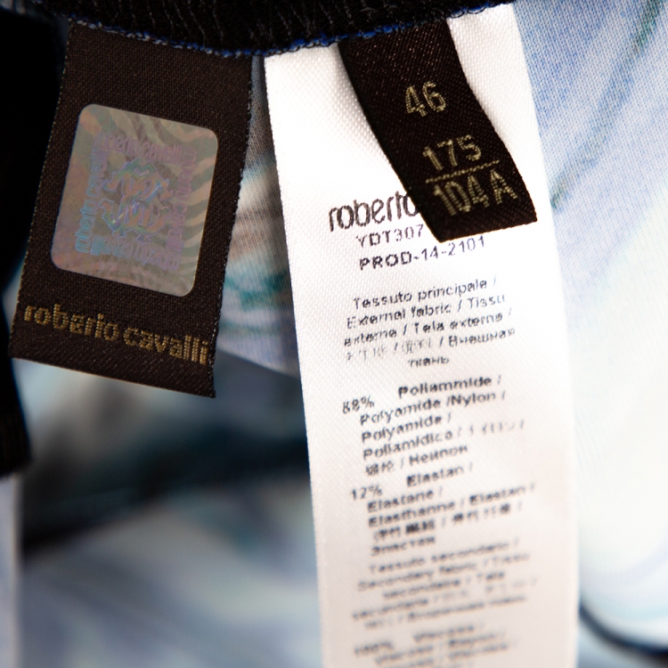 Pre Owned Roberto Cavalli Multicolor Printed Jersey and Mesh Panelled Maxi Skirt L