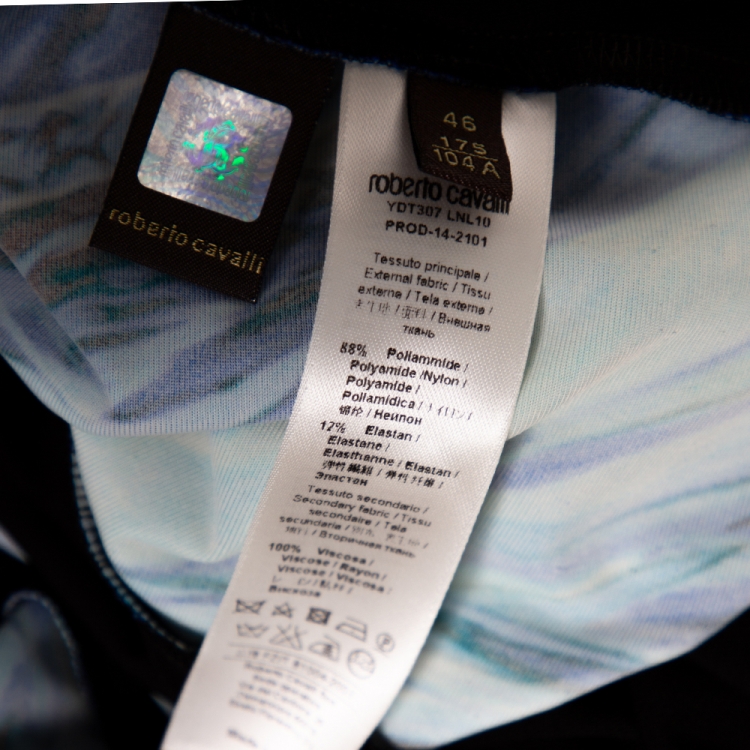 Pre Owned Roberto Cavalli Multicolor Printed Jersey and Mesh Panelled Maxi Skirt L