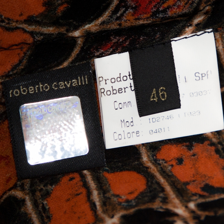 Pre Owned Roberto Cavalli Multicolor Abstract Printed Silk Ruffled Shirt L