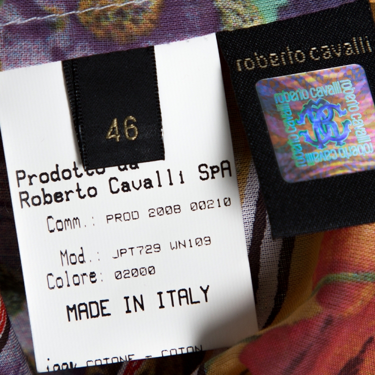 Pre Owned Roberto Cavalli Multicolor Printed Cotton Long Sleeve Blouse L