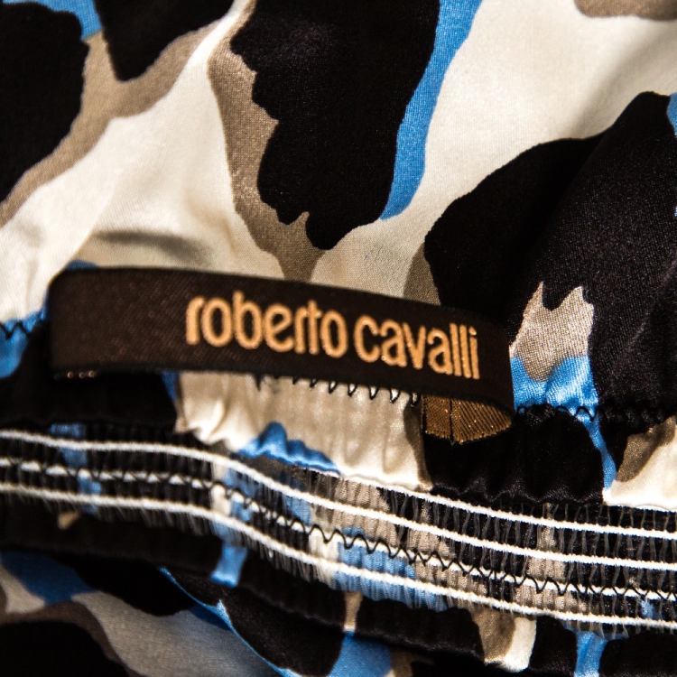 Pre Owned Roberto Cavalli Blue Leopard Printed Silk Maxi Skirt L