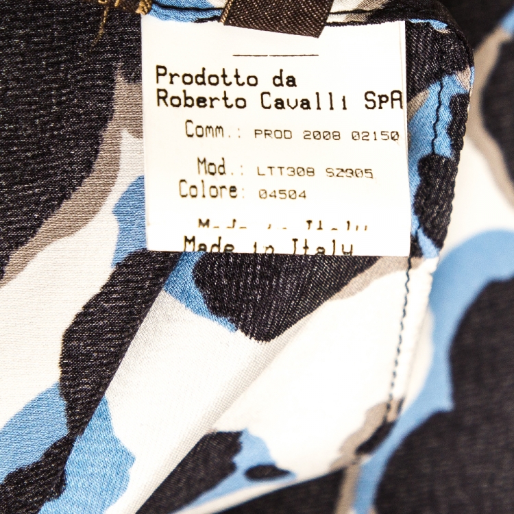 Pre Owned Roberto Cavalli Blue Leopard Printed Silk Maxi Skirt L