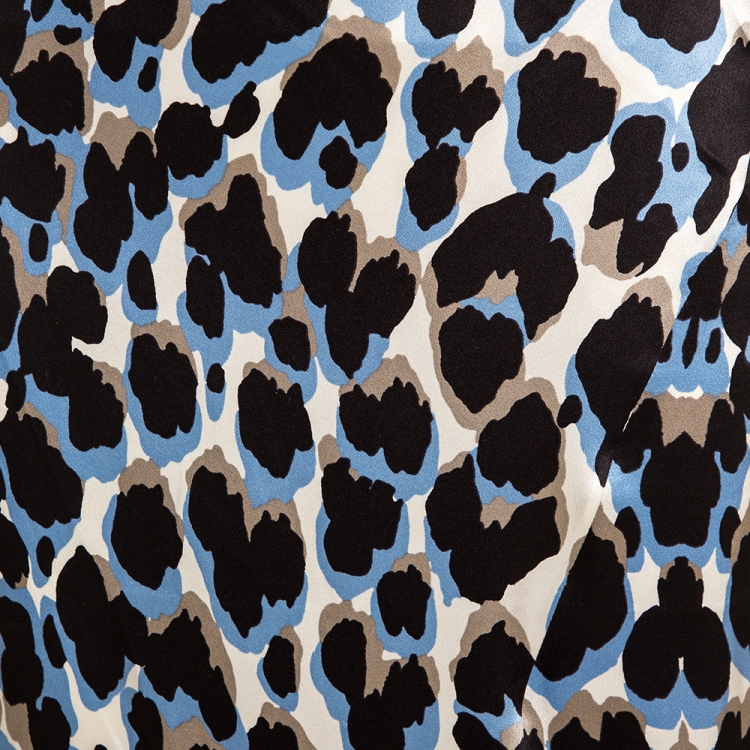 Pre Owned Roberto Cavalli Blue Leopard Printed Silk Maxi Skirt L