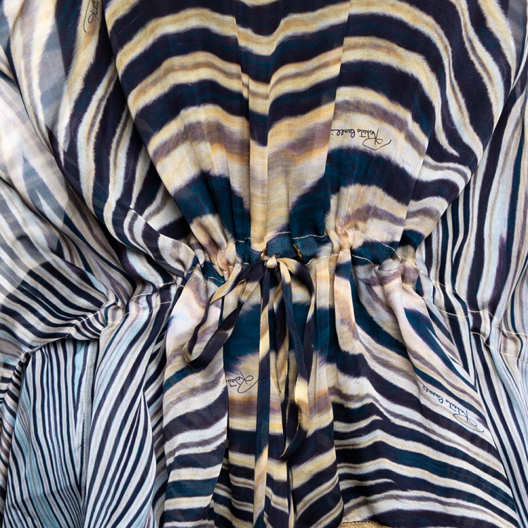 Pre Owned Roberto Cavalli Dark Teal & Beige Animal Printed Silk Kaftan Top M