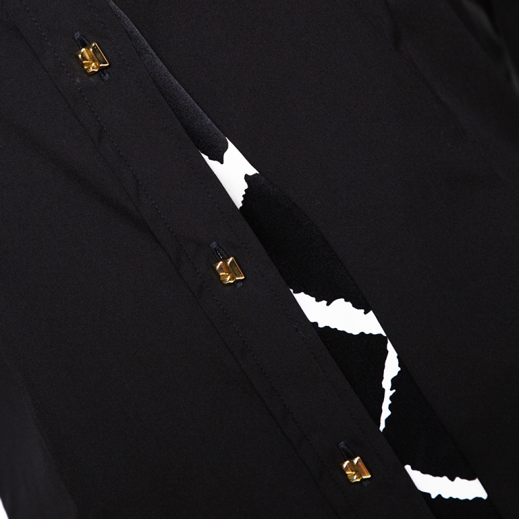Pre Owned Roberto Cavalli Black Stretch Cotton Printed Trim Detail Shirt L