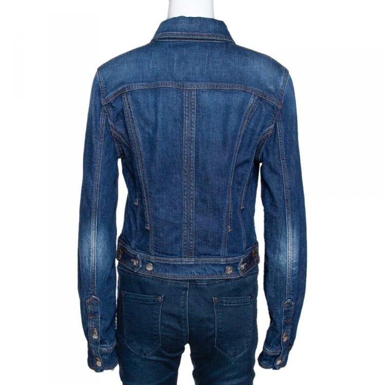 Pre Owned Roberto Cavalli Blue Denim Heart Pendant Detail Jacket L