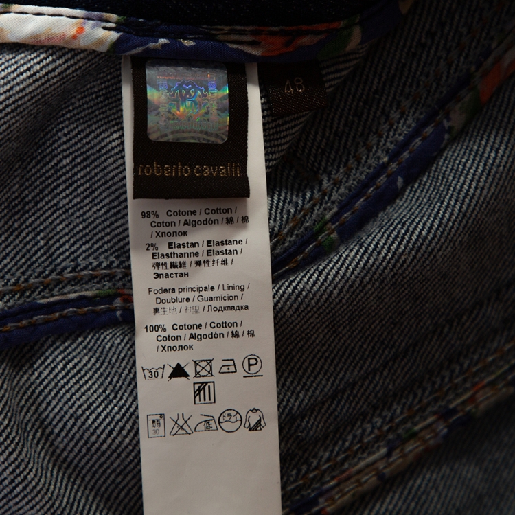 Pre Owned Roberto Cavalli Blue Denim Heart Pendant Detail Jacket L