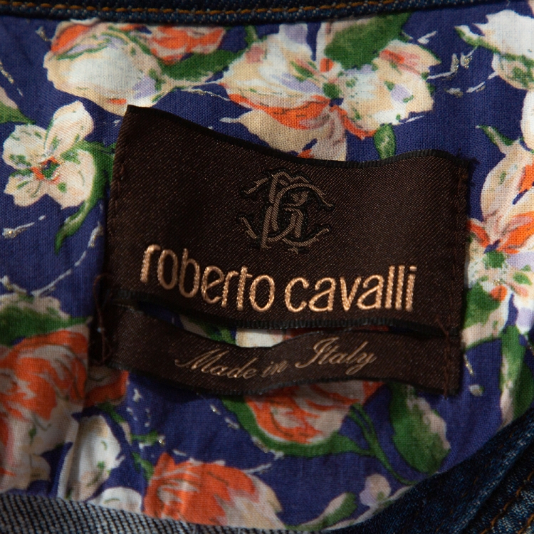 Pre Owned Roberto Cavalli Blue Denim Heart Pendant Detail Jacket L