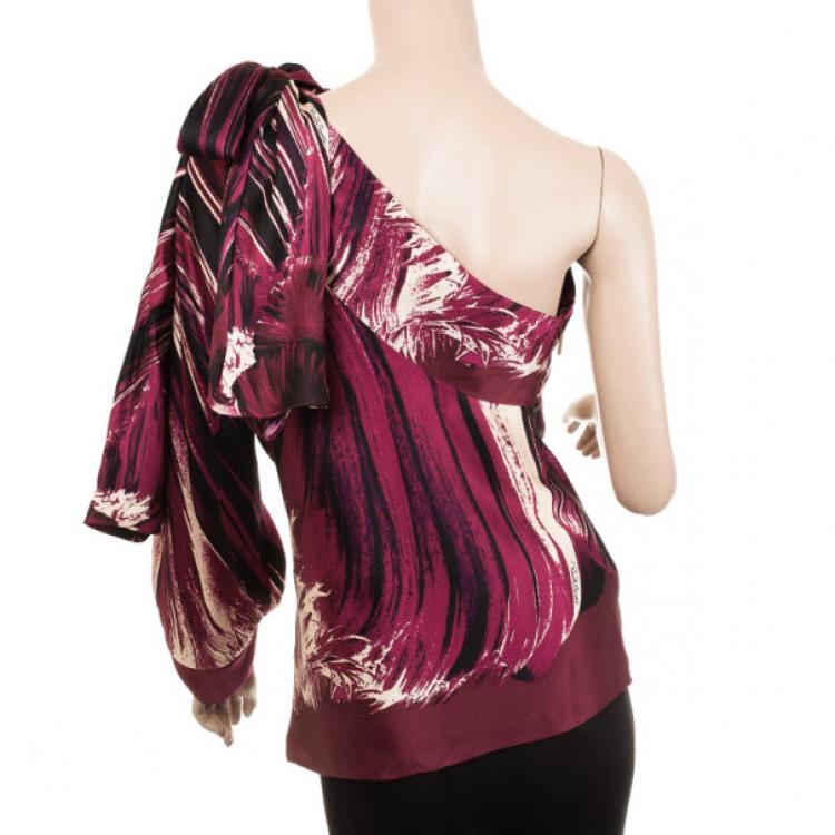 Pre Owned Roberto Cavalli Magenta Silk One Shoulder Top