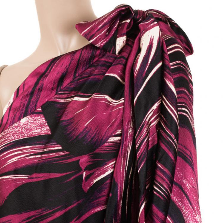 Pre Owned Roberto Cavalli Magenta Silk One Shoulder Top