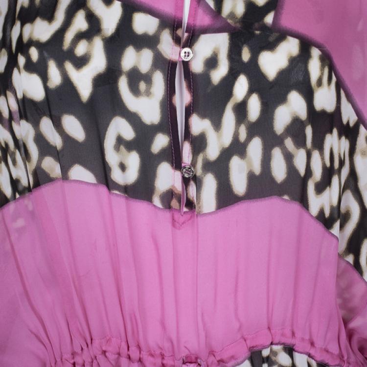 Pre Owned Roberto Cavalli Leopard Print Silk Chiffon Short Kaftan Top S