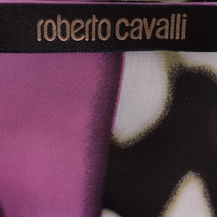 Pre Owned Roberto Cavalli Leopard Print Silk Chiffon Short Kaftan Top S