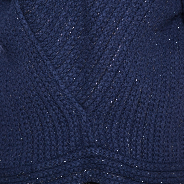 Pre Owned Roberto Cavalli Navy Blue Wool Knit Fur Lined Cardigan L