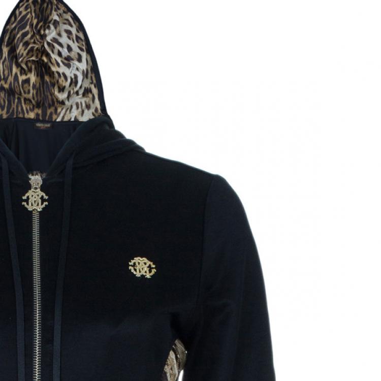 Pre Owned Roberto Cavalli Black Leopard Print Hoodie M