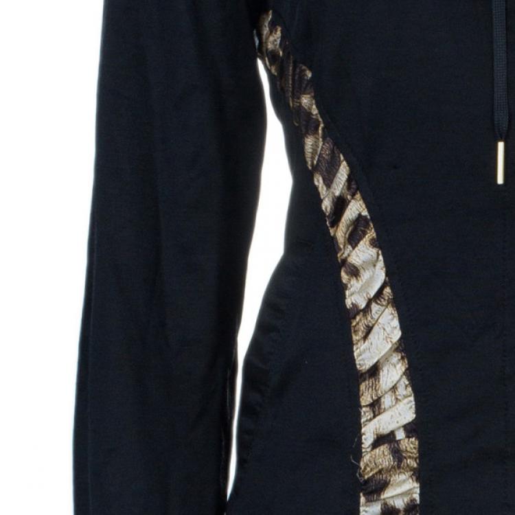 Pre Owned Roberto Cavalli Black Leopard Print Hoodie M