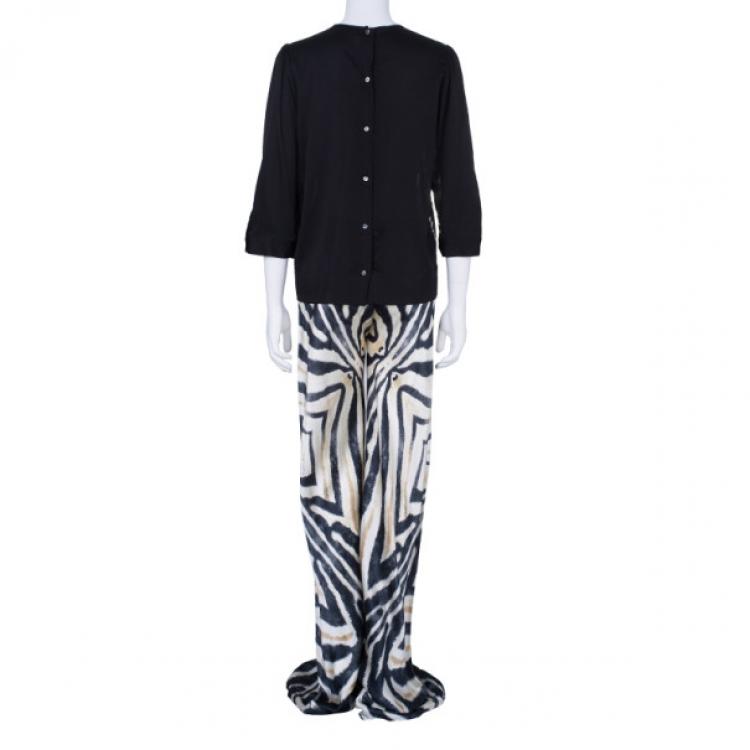 Pre Owned Roberto Cavalli Animal Print Silk Top And Trousers Set S/M
