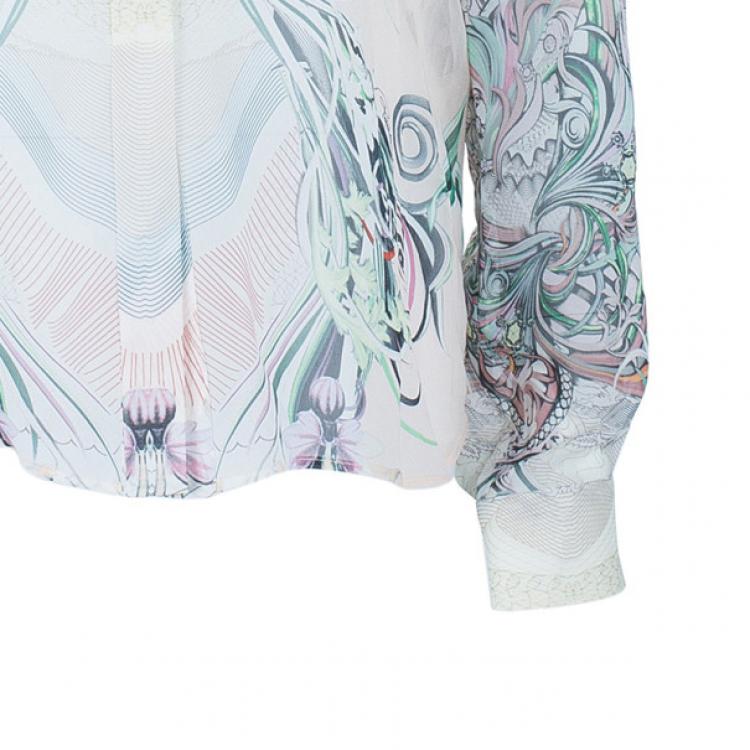 Pre Owned Roberto Cavalli Abstract Silk Chiffon Top And Skirt Set M/S