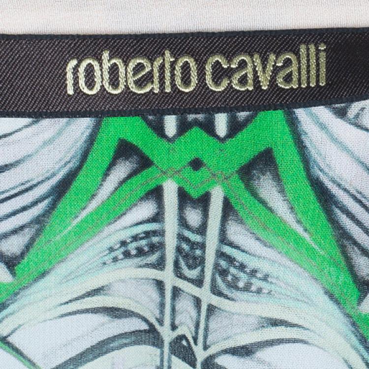 Pre Owned Roberto Cavalli Abstract Silk Chiffon Top And Skirt Set M/S