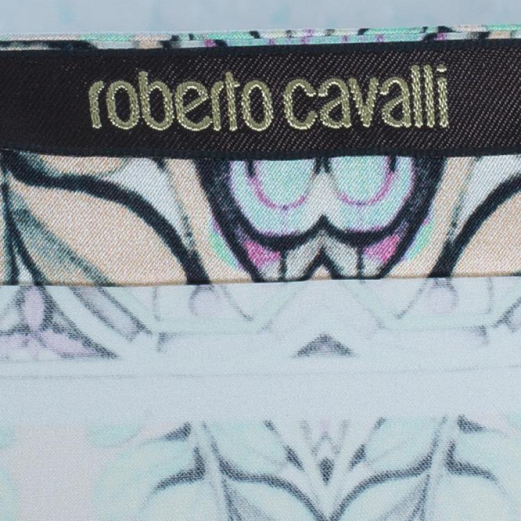 Pre Owned Roberto Cavalli Abstract Silk Chiffon Top And Skirt Set M/S