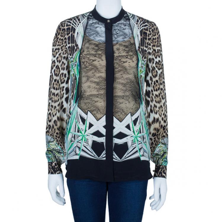 Pre Owned Roberto Cavalli Silk Printed Button Down Shirt S