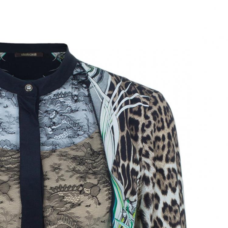 Pre Owned Roberto Cavalli Silk Printed Button Down Shirt S