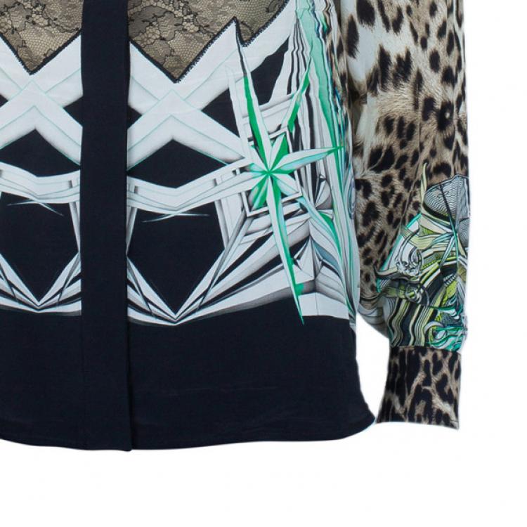 Pre Owned Roberto Cavalli Silk Printed Button Down Shirt S