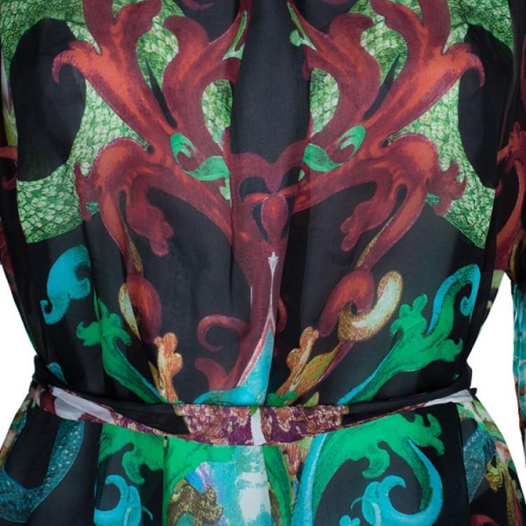 Pre Owned Roberto Cavalli Multiprint Oversized Silk Top S