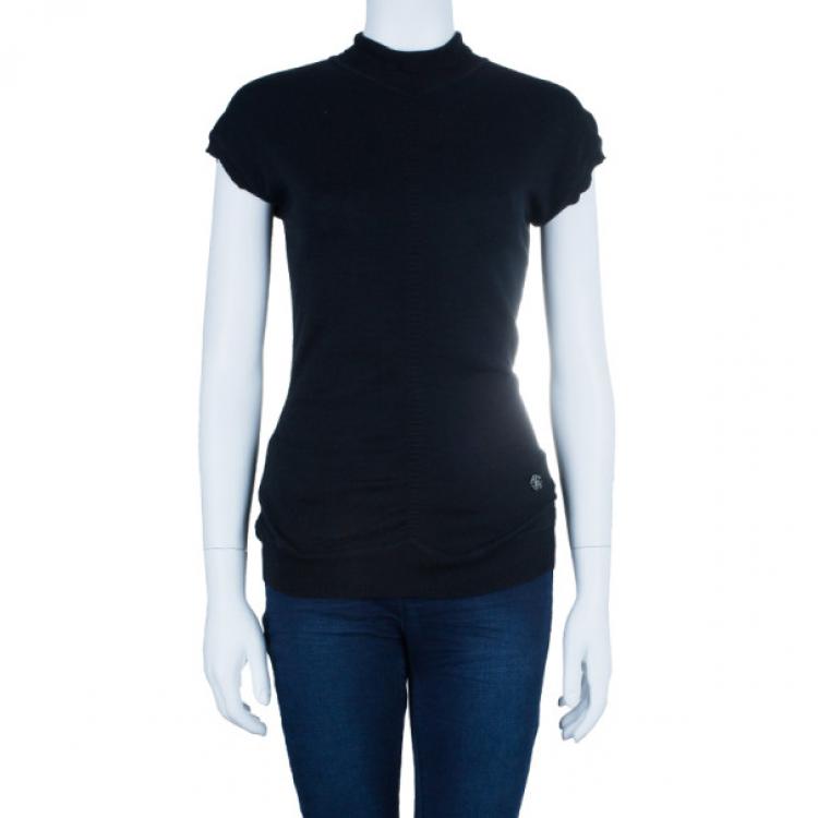 Pre Owned Roberto Cavalli Black Knit Turtleneck Top M