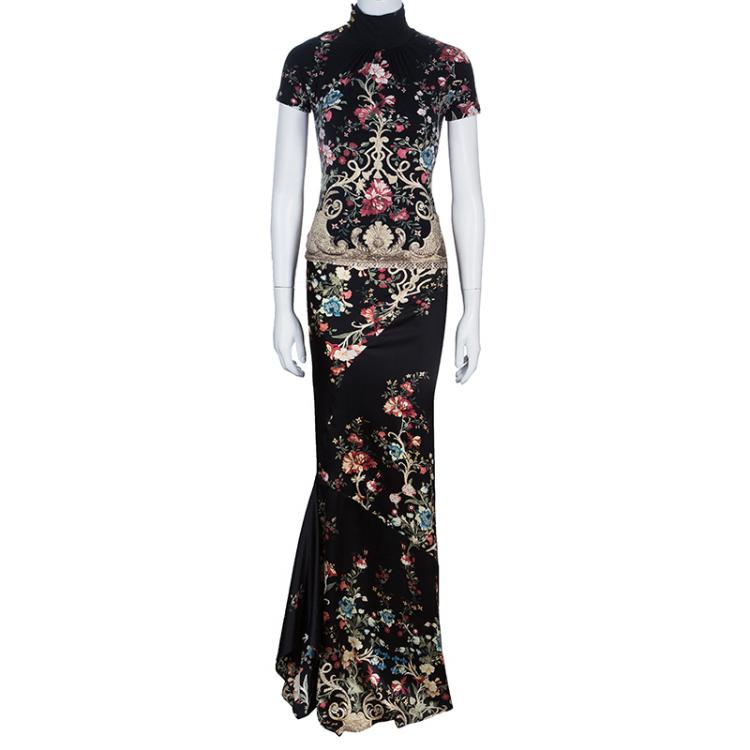 Pre Owned Roberto Cavalli Floral Top And Skirt Set S
