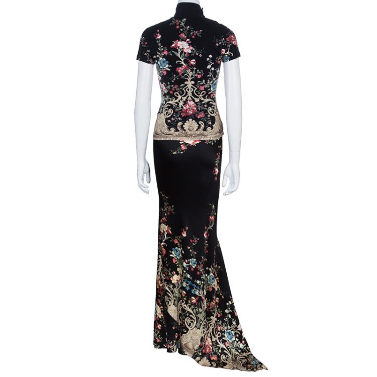 Pre Owned Roberto Cavalli Floral Top And Skirt Set S